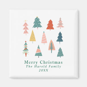 Modern Winter Green Christmas Trees Holiday Magnet