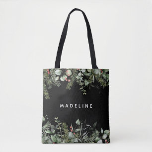 Modern Winter Greenery Personalised Tote Bag