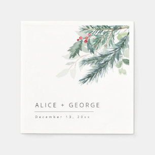 Modern Winter Greenery Wedding  Napkin