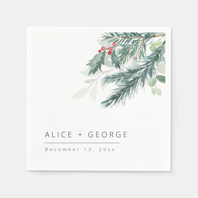 Modern Winter Greenery Wedding  Napkin (Front)