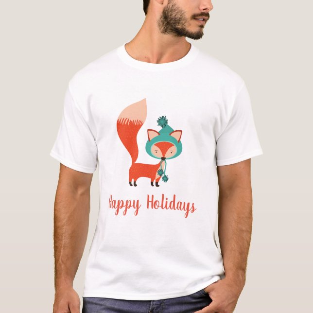 Modern Winter Hat Fox Customisable Christmas T-Shirt (Front)
