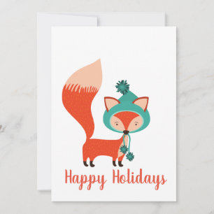 Modern Winter Hat Fox Holiday Card