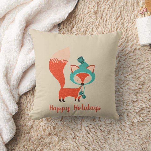 Modern Winter Hat Fox Holiday Cushion (Blanket)
