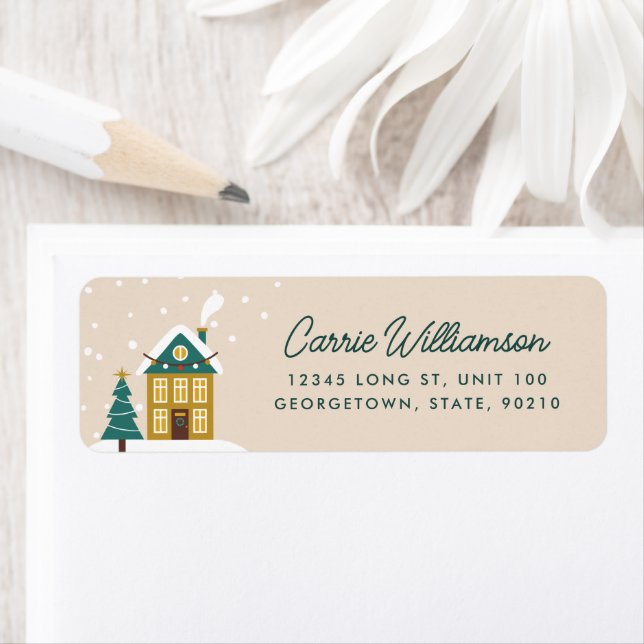 Modern Winter Holiday House Return Address Label (Insitu)