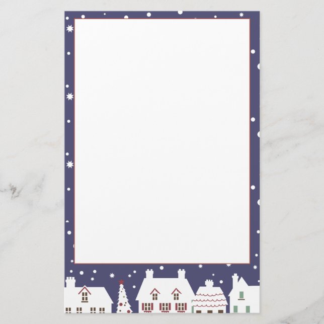 Modern Winter Houses Christmas Snow Stationery (Front)