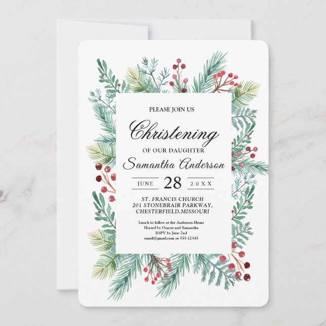 Modern Winter Leaf Frame Greenery Invitation (Front)