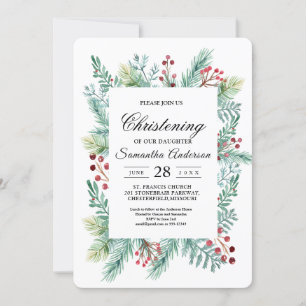 Modern Winter Leaf Frame Greenery Invitation