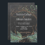 Modern winter nature chalkboard watercolor wedding invitation<br><div class="desc">Elegant winter wedding stylish invitation template on dark grey chalkboard featuring modern winter branches and pine boughs wreath and natural green watercolor splashes. Fill in your information in the spots, You can choose to customise it further changing fonts and colours of lettering. --------- The invitation is suitable for elegant trendy...</div>