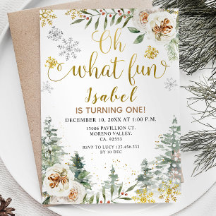 Modern Winter Oh What Fun First Birthday Invitation