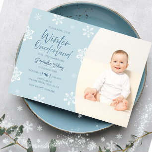 Modern Winter Our little snowflake 1st birthday  Invitation