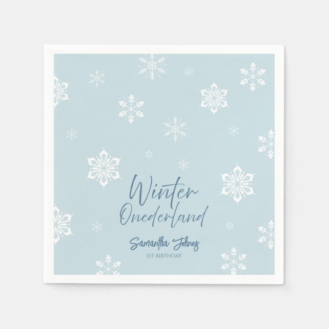 Modern Winter Our little snowflake 1st birthday Napkin (Front)