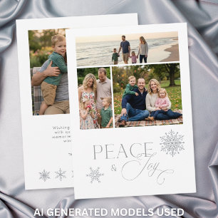 Modern Winter Peace Joy Watercolor 4 Photo Holiday Card