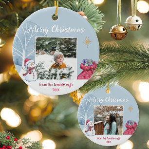 Modern Winter Photo Family Illustration Christmas Ceramic Tree Decoration