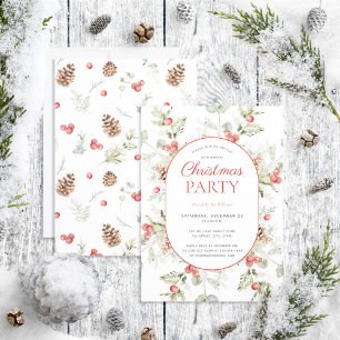 Modern Winter Pine Berry Christmas Party Invitation