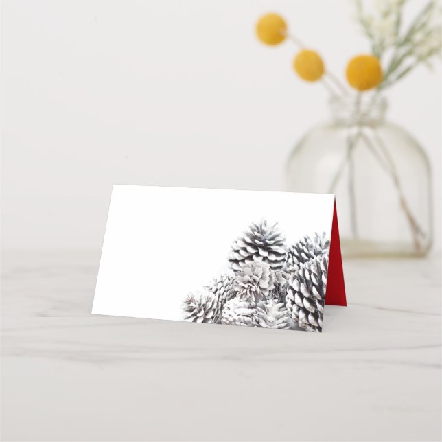Modern Winter Pine Cone | Holiday Place Card (Back)