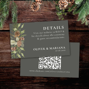 Modern Winter Pine Stone Grey Elegant Wedding Enclosure Card