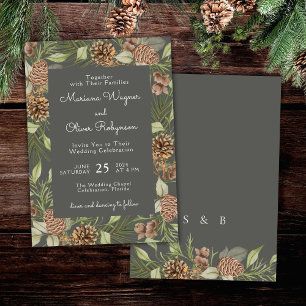 Modern Winter Pine Stone Grey Elegant Wedding Invitation