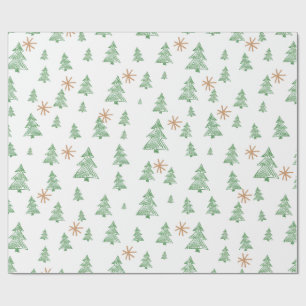 Modern Winter Pine Tree Star Wrapping Paper