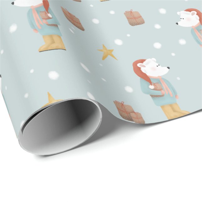 Modern Winter Polar Bear and Snowflakes Christmas Wrapping Paper (Roll Corner)