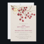 Modern Winter Red Berry 18th Birthday Party Invitation<br><div class="desc">Beautiful chic rustic birthday invitation for a winter birthday party. It features red fire berries on a bare branch decorated with a gold bell and twine.</div>