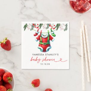 Modern Winter Red Christmas Santa Baby Shower Napkin