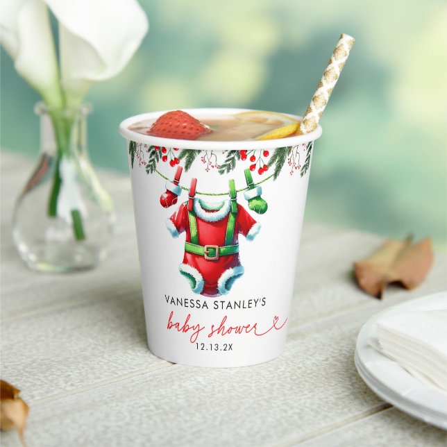 Modern Winter Red Christmas Santa Baby Shower Paper Cups (Insitu)