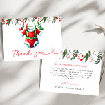 Modern Winter Red Christmas Santa Baby Shower Thank You Card<br><div class="desc">Express your gratitude in festive style with our Modern Winter Red Christmas Santa Baby Shower Thank You Card. This card features a cheerful Santa Claus against a vibrant red background, accented with delicate snowflakes and winter greenery, perfectly capturing the holiday spirit. It’s the ideal way to thank your guests for...</div>