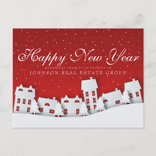 Modern Winter Scene | New Year's  Greetings Postcard (Front)