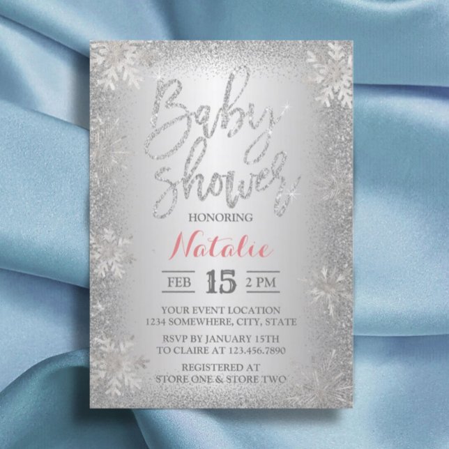Modern Winter Silver Snowflake Baby Shower Invitation (Creator Uploaded)