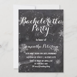 Modern winter snow chalkboard bachelorette party invitation