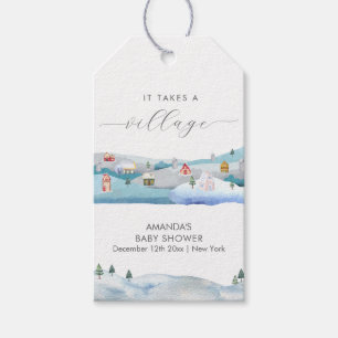 Modern Winter Snow It Takes A Village Baby Shower  Gift Tags