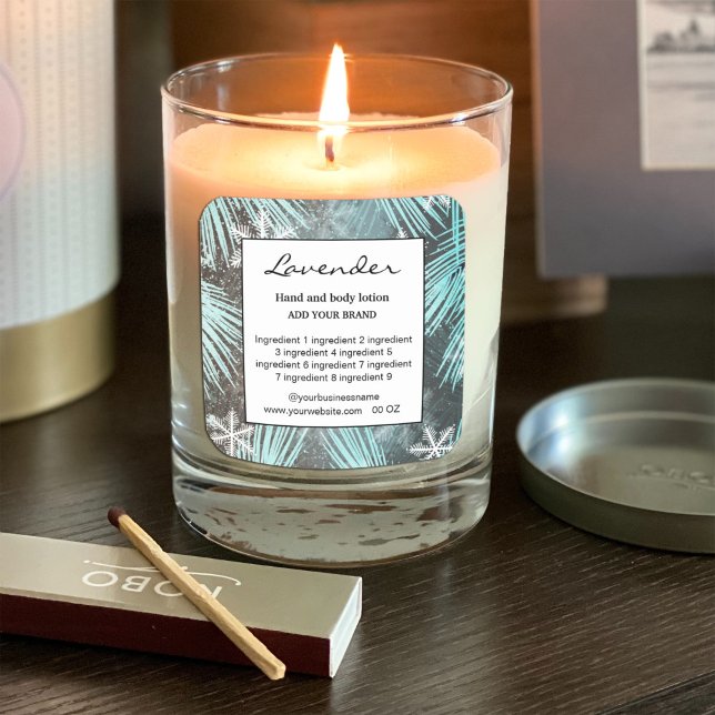 Modern Winter Snow Label Product (#zazzlemade #leaves #wintercandlelabel #aquablue #snowcandlelabel #greenery #businesslabel #snowfla)