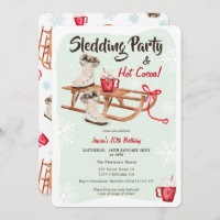 Modern winter snow sledding hot cocoa birthday
