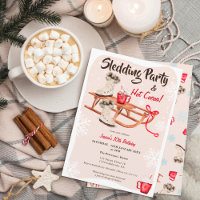 Modern winter snow sledding hot cocoa birthday