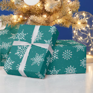 Modern Winter Snowflake Blue Green Holiday Wrapping Paper