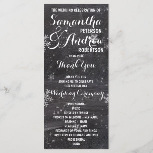 Modern winter snowflake chalkboard wedding program programme