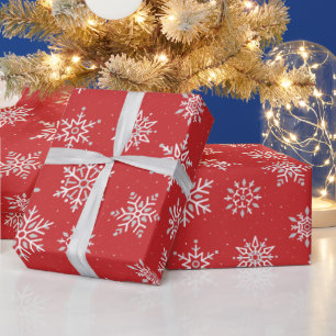 Modern Winter Snowflake Christmas Red Holiday Wrapping Paper