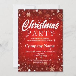 Modern winter snowflake red white Christmas party Invitation