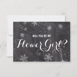 Modern winter snowflakes chalkboard Flower Girl Invitation
