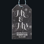 Modern winter snowflakes chalkboard Thank you Gift Tags<br><div class="desc">Send your wedding Thank you with this Modern winter snowflakes chalkboard favour gift tag , Stylish, elegant and original black chalkboard with white snowflakes background. A black and white elegant wedding theme perfect for winter wonderland, Christmas wedding theme.The text is fully customisable.Customise with the groom and bride's names and the...</div>