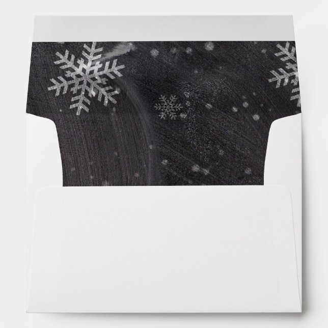 Modern winter snowflakes chalkboard wedding envelope (Back (Bottom))