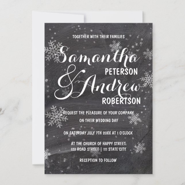 Modern winter snowflakes chalkboard Wedding Invitation (Front)