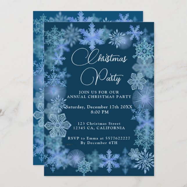 Modern Winter Snowflakes Christmas  Invitation (Front/Back)
