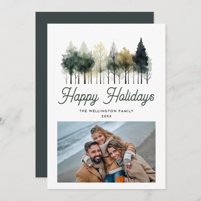 Modern Winter Trees Christmas Photo Holiday Card (Front/Back)