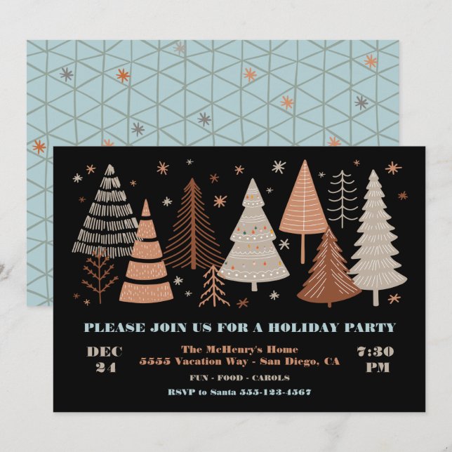Modern Winter Trees Holiday Party Invitation (Front/Back)