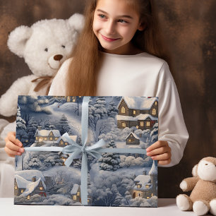 Modern Winter Village White Christmas Wrapping Paper