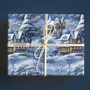 Modern  Winter Village White Christmas  Wrapping Paper