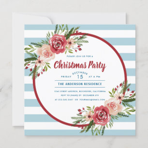 Modern Winter Watercolor Floral Christmas Party Invitation