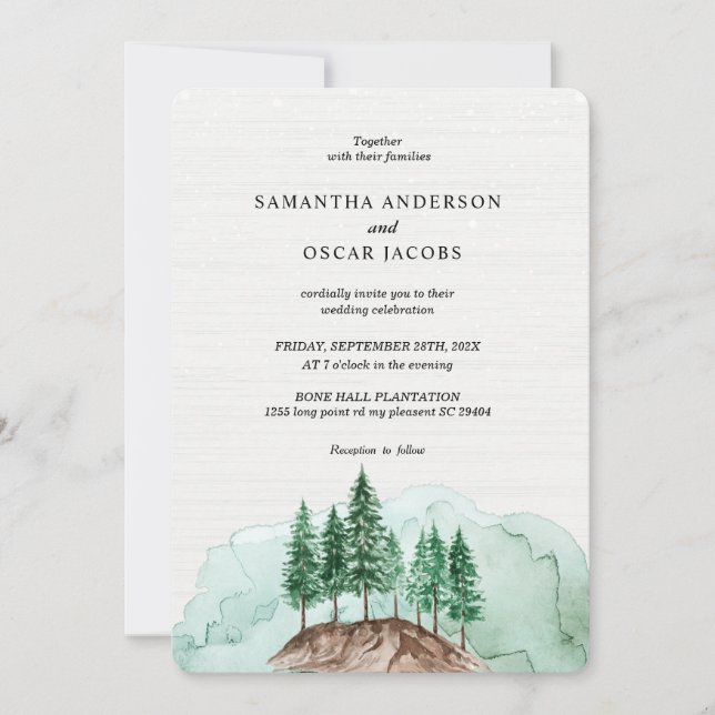 Modern Winter Watercolor Forest Green Nature Invit Invitation (Front)