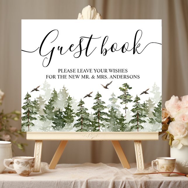 Modern Winter  Watercolor Green Forest With Snow Poster (Creator Uploaded)